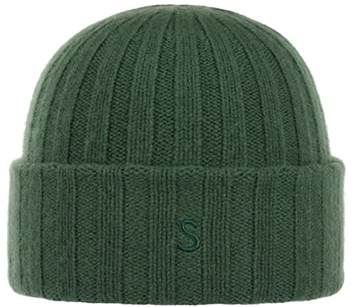 Stetson Surth Kaschmir Wintermütze - hochwertige Wollmütze Damen/Herren - Strickmütze aus 100% Kaschmirwolle - Einheitsgröße 55-60 cm - unifarbene Umschlagmütze Herbst/Winter grün One Size