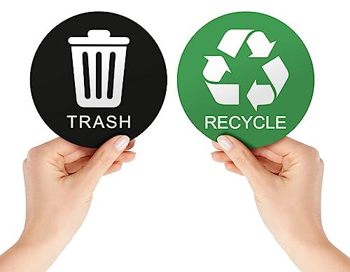Set of 2 Recycle Stickers for Trash Can - Vinyl Recycle Signs, Labels for Recycling, Decals for Bins, 15x15 cm Outdoor & Indoor Use, Premium Vinyl Self-Adhesive Sticker with Protective Film