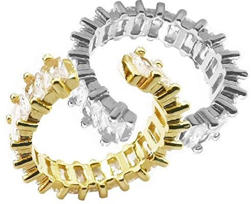 YUNYAN Zirkonia Ring 2 Stück Offene Ringe mit verstellbarer Größe Eternity Rechteck Damen Stein Ring Ewigkeitsringe Paar Ring Geschenk für Frauen Ring Gold Silber