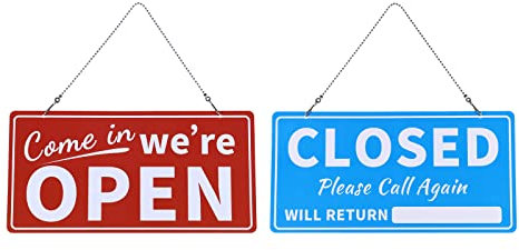 PATIKIL Open e Closed Cartello, 2pz PVC Doppio Lati Appendiabiti Ritorno Ritorno Tempo con Appendere Catena per Ufficio Affari Negozio Caffè, Multicolore