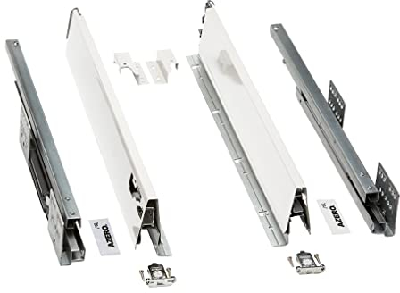 Cajón de Cocina altura 199mm, Guías de Freno de Extracción Total, Rieles Extensibles de Hasta 50 kg de peso, Color Blanco Laterales Regulables, kit de Varillas Cuadradas (500MM)