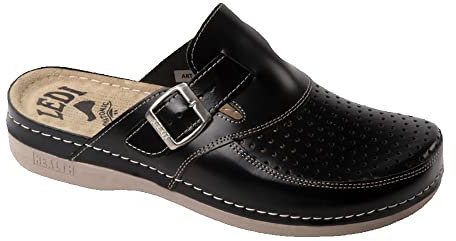Ledi Anatomic 802-10 Lederschuhe Clog Pantolette Komfortschuhe Hausschuhe, Herren, Schwarz, EU 43