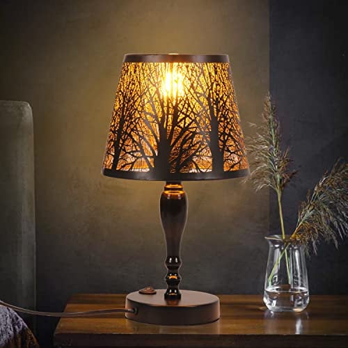 AIRTWESD Lampe de table industrielle en métal, E27 lampe de bureau rustique avec abat-jour en forme de cage, Chevet de vintage Edison pour le salon, avec Interrupteur (No Bulb)