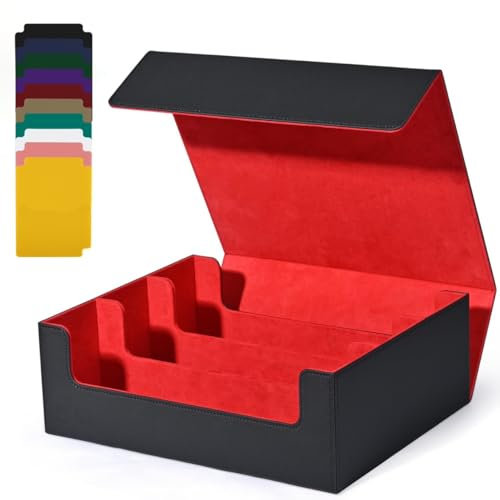 UAONO Card Storage Box - 1800+ PU Leather Commander Deck Case, Magnetic Closure Fits Magic Game Cards (Black & Red)