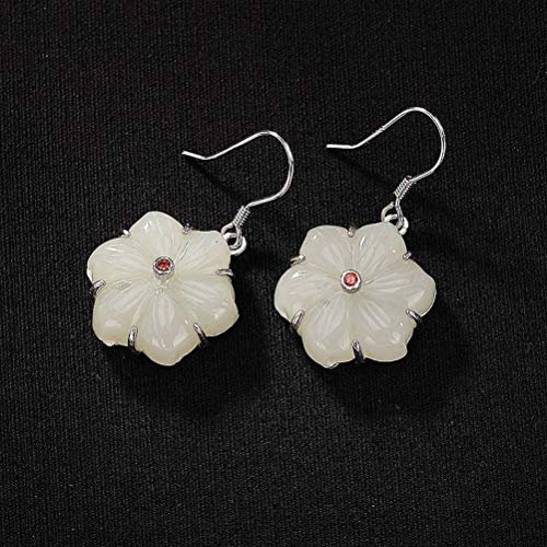 RWRAPS Ohrringe für Frauen, Ohrhänger im chinesischen Stil, S925-Sterlingsilber, eingelegte Blumenohrringe aus natürlichem Nephrit und weißer Jade, weibliche Persönlichkeit, wie abgebildet