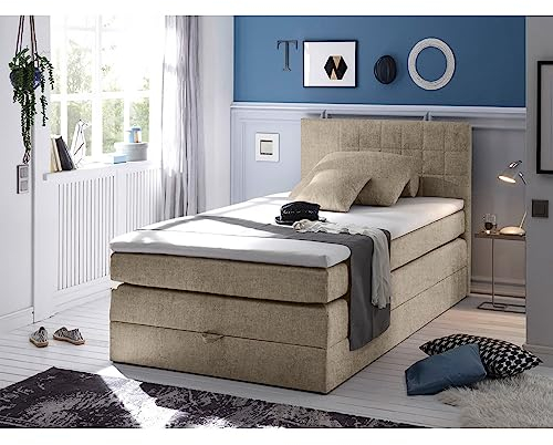 Lomadox Boxspringbett 120x200cm mit Bettkasten | Jugendbett in Sand