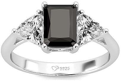 Jeulia Ring aus 925er Sterlingsilber mit drei Steinen im Smaragdschliff Valentinstag Versprechen Jubiläumsringe für ihre Teenager Mädchen mit Schmuckschatulle (Silber, 59(19))
