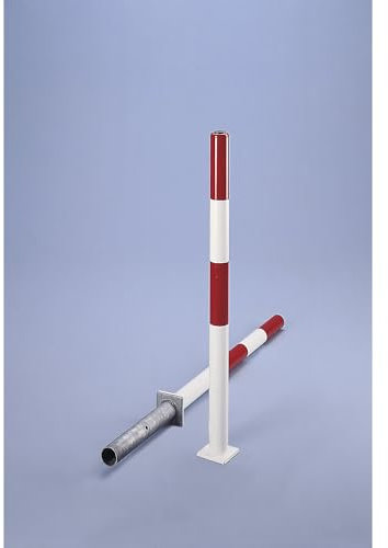 kaiserkraft | Sperrpfosten aus Stahlrundrohr | rot/weiß | zum Einbetonieren | Ø 60 mm | mit Zylinderschloss inkl 3 Schlüsseln