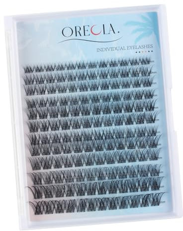 Oreola cils individuels naturel D Curl 8-16mm cluster de cils Base large de segment de cils vaporeux, 144Pcs bande transparente Invisible cils individuels bricolage Extension de cils à la maison