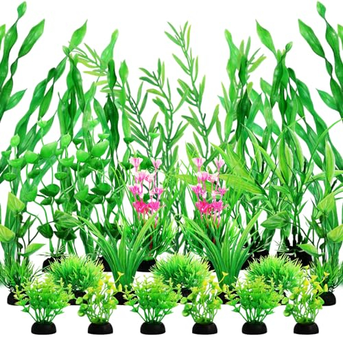 QUOZUO Decorazioni per Acquario, 25 pezzi Acquari Decor piante verdi, Pianta decorazione in plastica, Accessori per Acquario