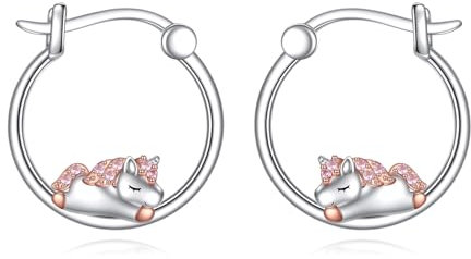 VONALA Einhorn-Ohrringe, 925er-Sterlingsilber, Einhorn-Ohrringe, niedlicher Huggie-Tier-Schmuck, Geschenke für Frauen und Mädchen