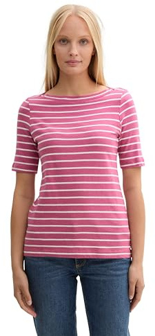 TOM TAILOR Damen Kurzarm t-Shirt mit Ringel,36130 - pink Velvet White Stripe, XXXL
