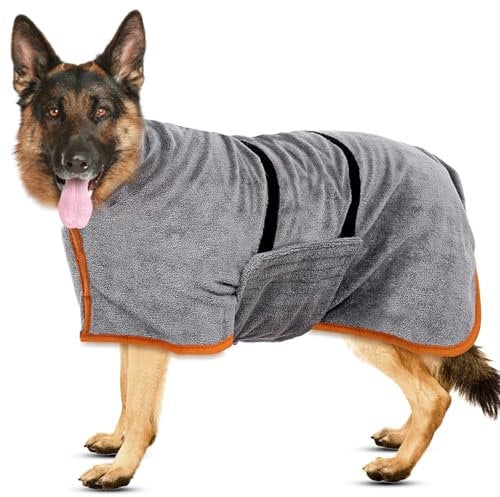 Hundebademantel Für Große Hunde,Bademantel Hund groß,Mit Klettverschluss, Gute Wasseraufnahmewirkung (L-Größe)