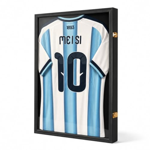 Odjaraye Trikot-Rahmen-Vitrine – Große SportsJersey-Vitrine, abschließbare Trikot-Schattenbox mit UV-Schutz für Fußball, Baseball, Basketball, Hockey, Fußball, Uniform, T-Shirt, Schwarz