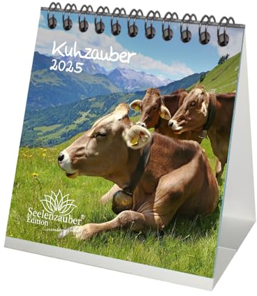 Kuhzauber Kalender für 2025 Format 10cm x 10cm Kuh Kühe Rind Bauernhof - Geschenkset Inhalt: 1x Kalender, 1x Weihnachtskarte (insgesamt 2 Teile)