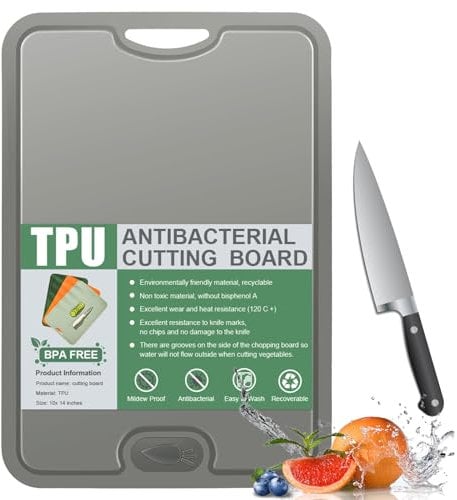 Rubessia Flexibles Schneidebrett mit Saftrillen, Kratzfeste Flexible TPU Schneidebretter, Küchenbrett Antibakteriell Cutting Board, BPA-frei, Spülmaschinenfest, Rutschfest
