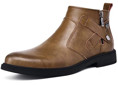 crazynekos Herren Echtleder Chelsea Stiefeletten Herren Kleid Schuhe, braun, 39 2/3 EU