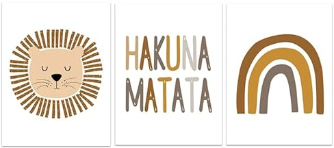 KSHAO ATHQW Cartoon-Drucke und Poster Löwe Regenbogen Hakuna Matata Wandkunst Nordische Leinwandmalerei Kinderzimmer Interieur Dekor Bilder 40x60cmx3 Kein Rahmen