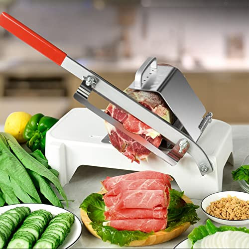 Manual Frozen Meat Slicer,Stainless Steel Meat Cleavers Thickness Adjustable 0.25-25mm for Beef Mutton and Pork Roll,Food Slicer Machine for Home Cooking
