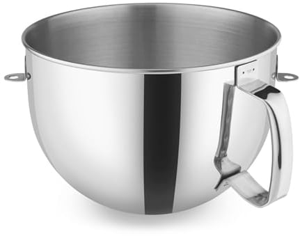 6QT Stainless Steel Mixer Bowl with Handle Compatible with KitchenAid Bowl Lift Stand Mixers KD2661, KL26M, KP26M1, KP26M8, KP26N9, KV25G, KV25M. Replacment for KitchenAid 6 Quart Mixing Bowl KN2B6PEH