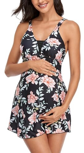 Tankini Maillots de Bain Maternité Shorty Taille Haute Maillot de Bain Enceinte Imprimé Floral Tropical col en V été Ensemble Maillots de Bain Deux Pièces Grande Taille Chic Plage Natation