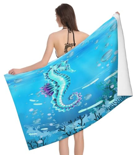 Mikrofaser Strandtuch Korallenrotes Seepferdchen 70x150 cm, 3D Meer Unterwasserwelt Badetuch für Erwachsene Weiches Leicht Handtuch Schnelltrocknend Sandfreies Strandhandtuch