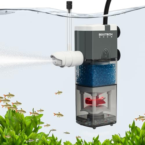 boxtech 4 en 1 Filtre pour Aquarium, Filtre d'aquarium Multifonction, Filtre Submersible Silencieux 3W, débit 220L/H, adapté aux Aquariums de 5-10 gallons
