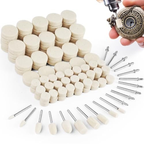 Celepoir 120 Stück Wollfilz Polierscheibe Set, 4 Form Polierscheibe, Wollfilz Montierter Dorn Polierset mit 1/8 Polieraufsatz, Wolle Filz Polieraufsatz für Uhren Schmuck Metall Glas Polieren