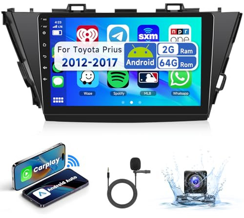 Podofo 2+64G Android 13 Car Stereo for Toyota Prius Plus V Alpha 2012-2017 with Wireless CarPlay/Android Auto 9 inch Touch Screen Car Audio with Bluetooth FM/RDS Radio WiFi GPS Mirror Link HD Camera