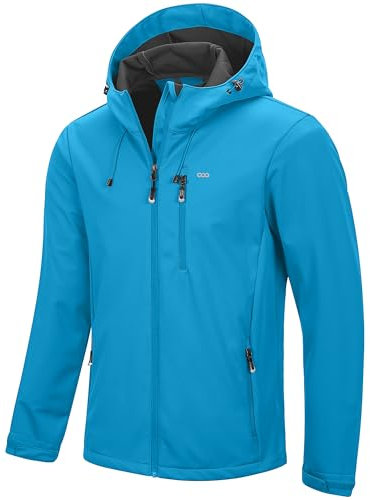 33,000ft Men's Waterproof Softshell Jackets Outdoor Windproof Coat Breathable Lightweight Windbreaker Casual Functional Jackets with Hood for Running, Cycling, Sky Blue XL