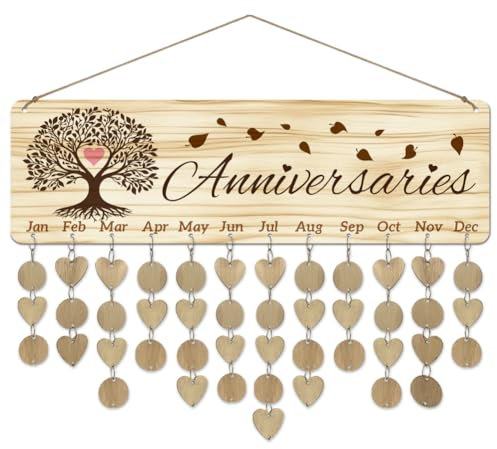 arricraft 1pcs en bois famille anniversaire rappel Calendar Board arbre de vie calendrier d'anniversaire avec 100 étiquettes de date pour porte mur suspendu décoration