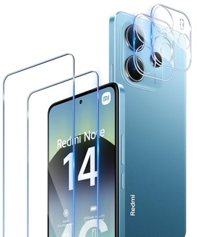 TUTUO Protector de Pantalla para Xiaomi Redmi Note 14 4G (No para 5G), [2+2 Piezas] Cristal Templado + Protector de Lente de Cámara, 9H Dureza Film HD Vidrio Templado, Sin Burbujas, Antiarañazos