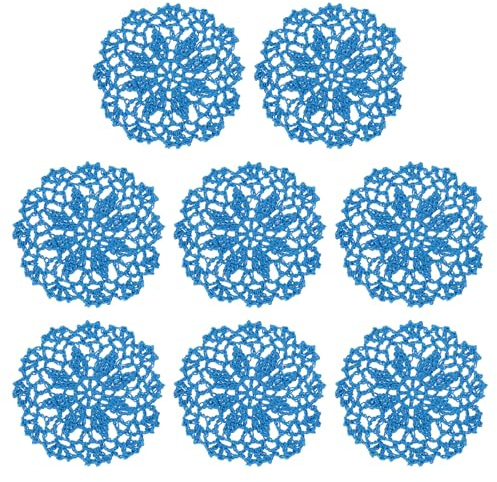 QUARKZMAN Sottobicchieri Tessutos, 8pz 105mm -Centrini all'Uncinetto Cotone Intrecciato Tappetino Tazze Pizzo Ricamato con Motivo Floreale per Decorazioni Matrimoniali (Azzurro Cielo)