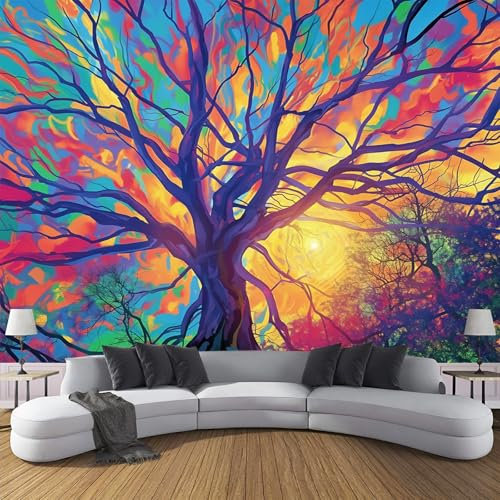 Fototapete Abstrakter Baum PVC Tapeten Moderne Wandtapete Wohnzimmer Schlafzimmer Bunter Baum Tapeten Wohnzimmer Jugendzimmer Wanddeko Wandtattoo selbstklebende 380x280cm