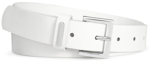 JasGood Damen Ledergürtel Mode Damen Gürtel mit Silberner Schnalle für Jeans Hosen Kleider,Weiß,100cm