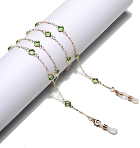 AAIXXIZAO Brillenkette Kristall Handgefertigte Brillenkette Personalisiertes Und Modisches Brillenseil Brillenzubehör Maskenseil Grün