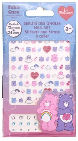Care Bears Nail Art Set with 72 Nail Stickers and 24 Nail Rhinestone for Girls, Perfect Nail Art Design and Decoration for Kids and Adults