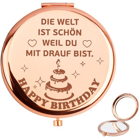 QWZify Geburtstagsgeschenk für Frauen Geschenk Freundin Geburtstag Frau Kompaktspiegel Happy Birthday Geschenk Frau Die Welt Ist Schön Weil Du Mit Drauf Bist Geschenk Frauen Geburtstag Schwester