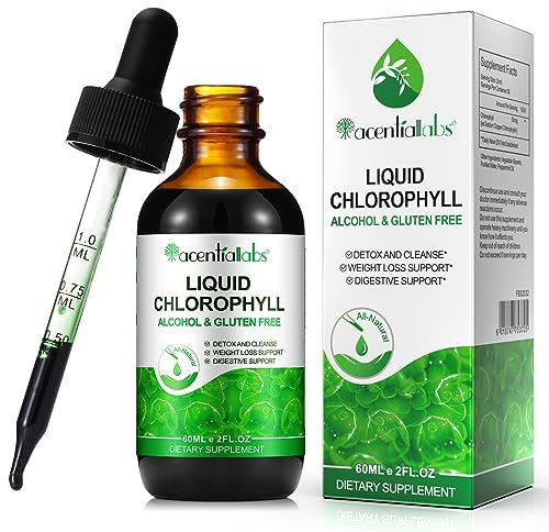 Chlorophyll Tropfen, 60ml Flüssiges Chlorophyll Vegan (100 mg je Tagesdosis) zur Entgiftung und Reinigung, Energie-Booster, unterstützt die Verdauung