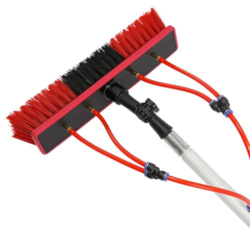 Brosse de nettoyage professionnelle pour barre télescopique, avec barre télescopique de 5 m et système d'eau - Avec tuyau de 20 m pour l'entretien efficace des PV, fenêtres, abris de voiture et tissus