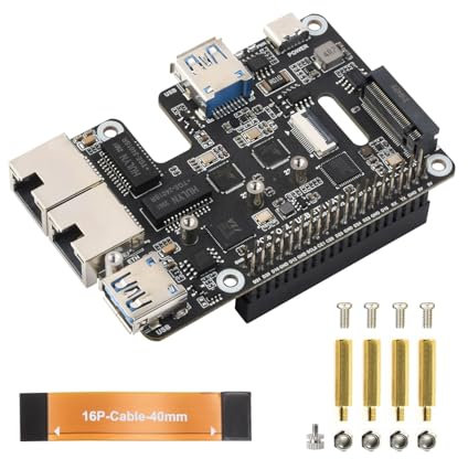 Waveshare PCIe to USB 3.2 Gen1 / 2.5G ETH/M.2 NVMe Adapter, Compatible with Raspberry Pi 5, Supports NVMe Protocol M.2 Solid State Drive, Expands 2-ch USB 3.2 Ports and 2-ch Ethernet Ports, HAT +