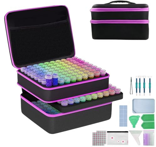 NEWFUN Diamond Painting Koffer, Diamond Painting Aufbewahrungsbox, 240 Stück Diamant Painting Zubehör Boxen mit Koffer Trichter