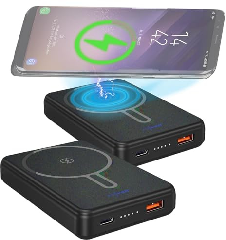 revolt Magnetische Powerbank: 2er-Set Wireless-Powerbank, 10.000 mAh, 22,5W PD, kompatibel mit MagSafe (MagSafe iPhone, Qi-kompatibel, Safe)