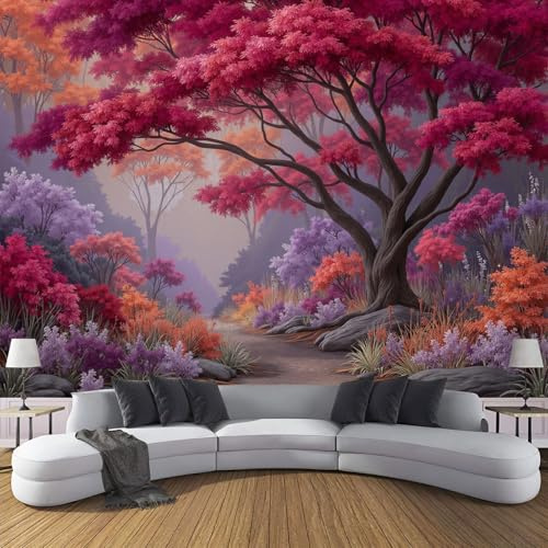 Fototapete Kurvenreiche Straße 350x250cm - Seide Tapeten XXL Wandtapete Herbstwald Wanddeko 3d Effekt Wand Dekoration für Wohnzimmer Schlafzimmer Büro Flur, Rot