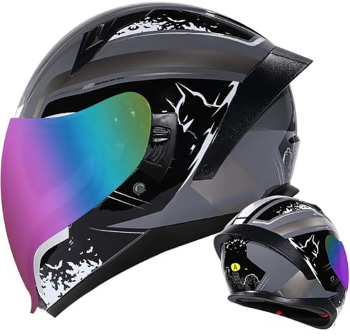 Letetexi Helm Motorrad mit ECE Genehmigt,Fullface Helm Anti Fog Doppelvisier Motorrad Klapphelm Geschlossenen Motorradhelm Cat Ears Rollerhelm für Damen Herren 55~62CM