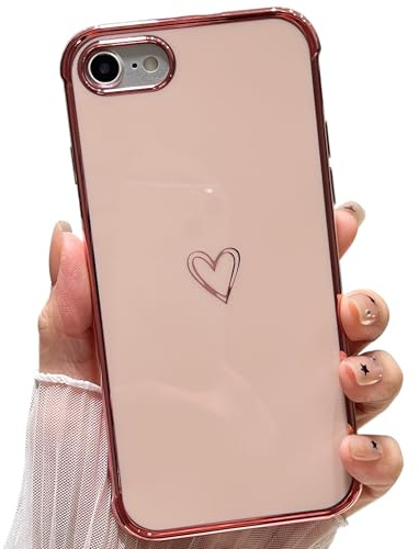 ZTOFERA Heart Phone Case for iPhone 7/8/SE 2020/SE 2022 (4.7), Pink | Cute Love Heart Pattern, Fashion Plated Edges, for Girls Women, Flexible Soft Silicone, Shockproof Bumper Cover