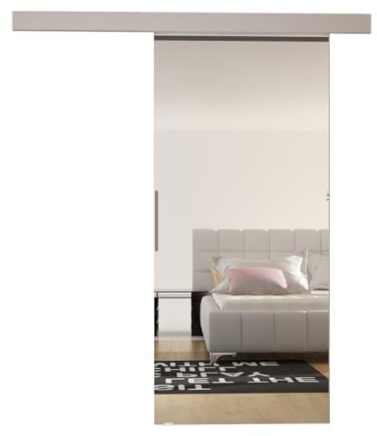 Mirjan24 Schiebetürsystem Geko II 80 mit Spiegel (Cashmere) | Komplettes Schiebetür-Set mit Selbstschließer, Laufschienen, Aluminiumgriff und universeller Links-/Rechtsmontage
