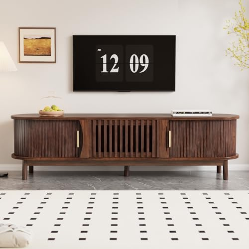 Merax Retro TV Stand, Oval TV Cabinet Storage Sideboard for 65 TV, MDF Entertainment Center for Living Room, Bedroom, 165x39.5x46 cm,Dark Oak