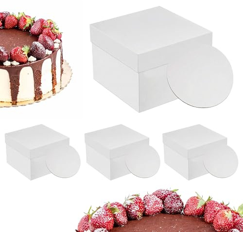 Relaxdays Tortenbox 2er Set, inkl. Cakeboards, 30x30x30 cm, Tortenschachtel hoch, Hochzeit & Geburtstag, Karton, weiß