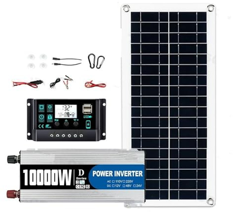 Auto Power Inverter Convertisseur Kit Complet Système Solaire 10000W 12V 220V Contrôleur 100a Panneau 200W Onduleur Hors Réseau Maison/Camping Alimentation Secours Balcon